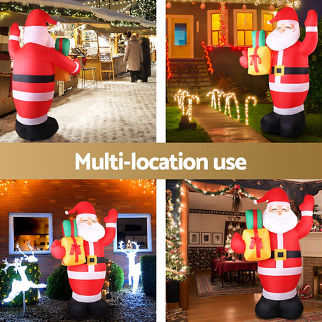 Another view of the inflatable Santa, with pegs and ropes for anchoring.