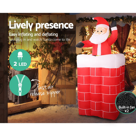 Another view of the inflatable pop-up Santa, deflates flat for storage.