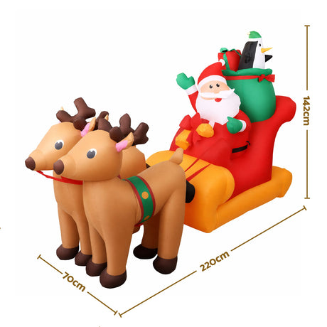 Another view of the inflatable Santa sleigh, mains powered with a transformer.