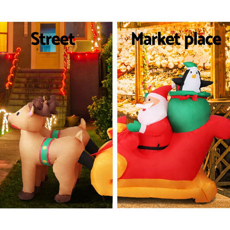 Another view of the inflatable Santa sleigh, for indoor or outdoor use.