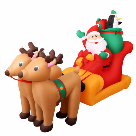 Another view of the inflatable Santa sleigh, with a built-in air blower.