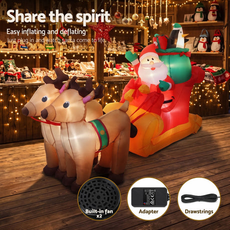 Another view of the inflatable Santa sleigh, in water-repellent fabric.