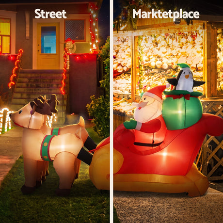 Another view of the inflatable Santa sleigh, in UV-resistant material.