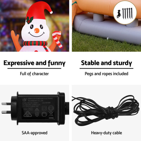 Another view of the inflatable snowman and dog, deflates flat for storage.