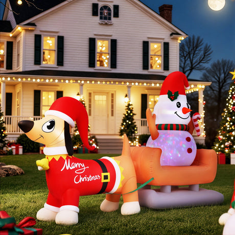 Another view of the inflatable snowman and dog, in UV-resistant material.