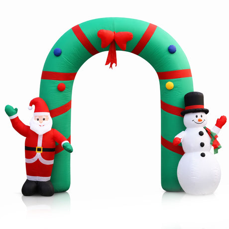 Another view of the inflatable Christmas archway, with a built-in air blower.