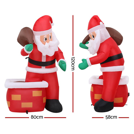 Another view of the inflatable Santa, mains powered with a transformer.