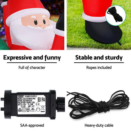 Another view of the inflatable climbing Santa, deflates flat for storage.