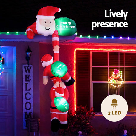 Another view of the inflatable climbing Santa, with a built-in air blower.