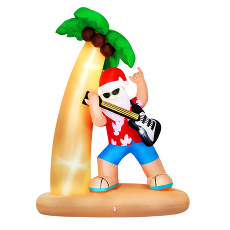 Another view of the inflatable Santa with guitar, for indoor or outdoor use.