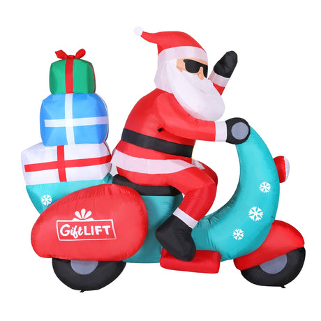 Another view of the inflatable Santa motorbike, for indoor or outdoor use.