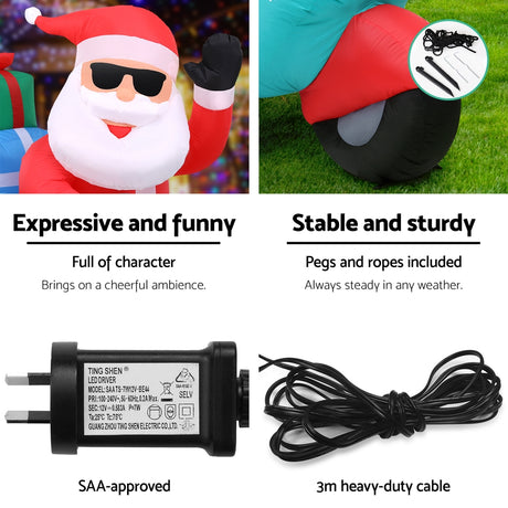 Another view of the inflatable Santa motorbike, deflates flat for storage.