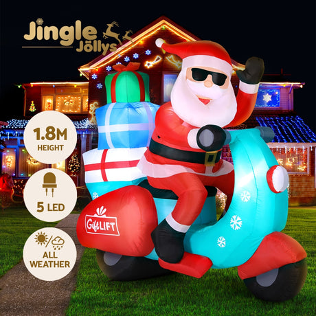 Another view of the inflatable Santa motorbike, in water-repellent fabric.