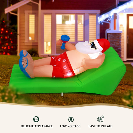 Another view of the inflatable Santa bench, with a built-in air blower.