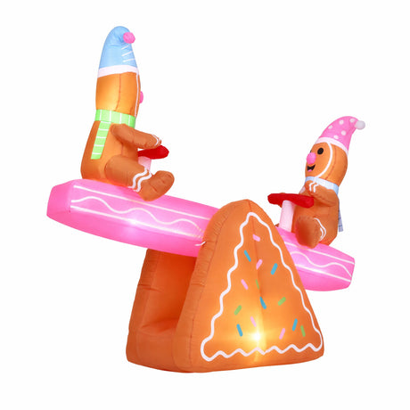 Another view of the inflatable Christmas seesaw, with a built-in air blower.