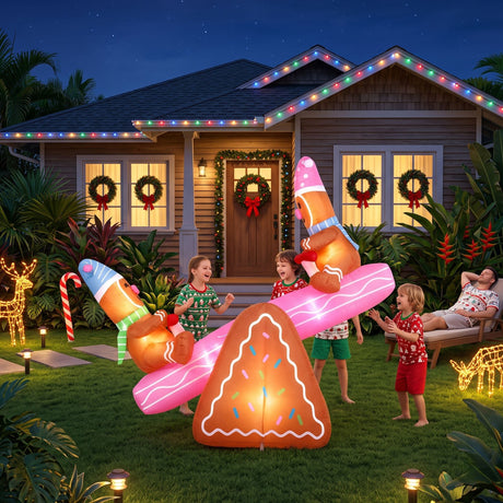Another view of the inflatable Christmas seesaw, running on low voltage.