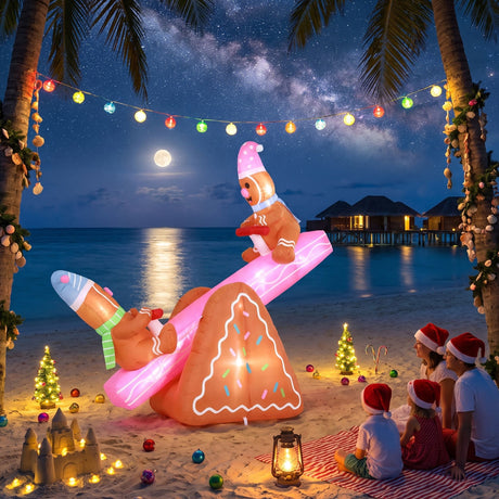 The inflatable Christmas seesaw shown again, mains powered with a transformer.