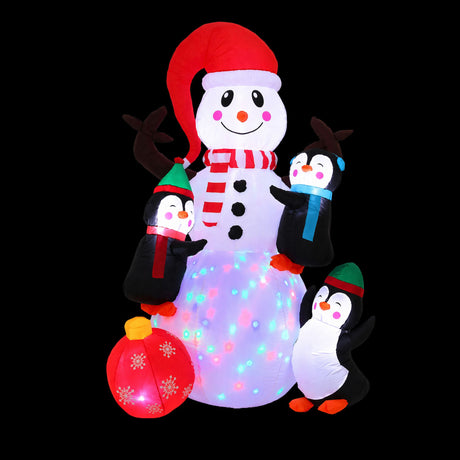 Inflatable Christmas snowman 1.8 metres tall with internal LED lighting.