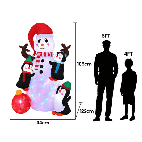 Another view of the inflatable snowman, mains powered with a transformer.