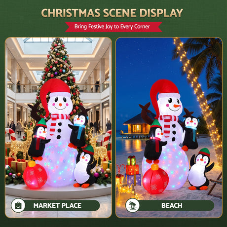 Another view of the inflatable snowman, deflates flat for storage.