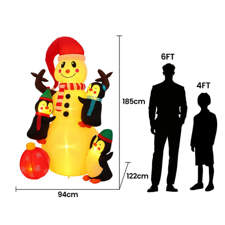 Another view of the inflatable snowman, mains powered with a transformer.