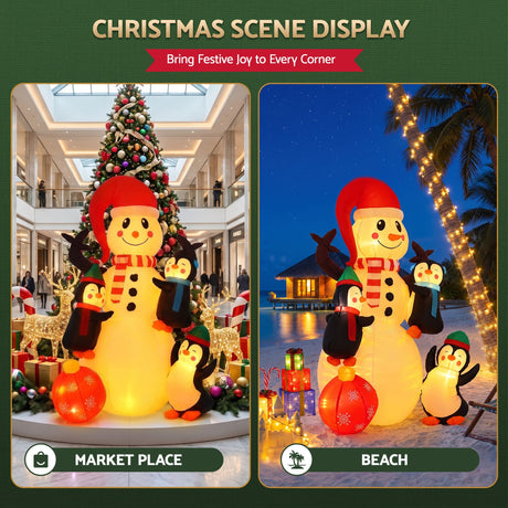 Another view of the inflatable snowman, deflates flat for storage.