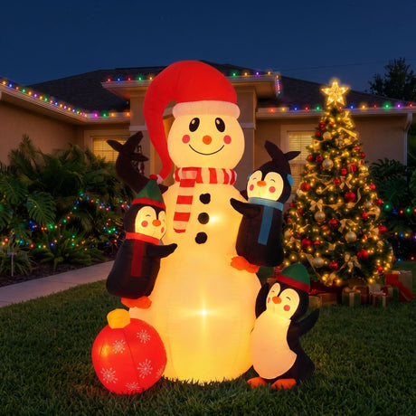 The inflatable snowman shown again, with a built-in air blower.