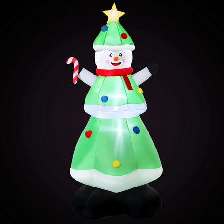 Another view of the inflatable snowman and tree, mains powered with a transformer.