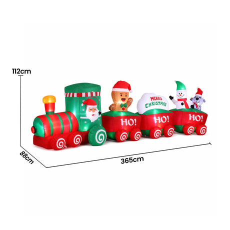 Another view of the inflatable Santa train, mains powered with a transformer.