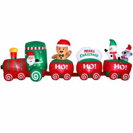 Another view of the inflatable Santa train, with a built-in air blower.