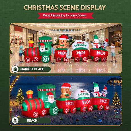 Another view of the inflatable Santa train, deflates flat for storage.