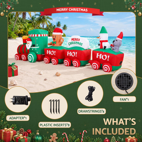 Another view of the inflatable Santa train, in water-repellent fabric.