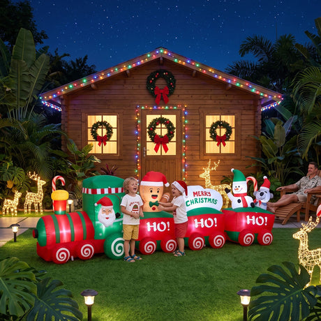 Another view of the inflatable Santa train, running on low voltage.