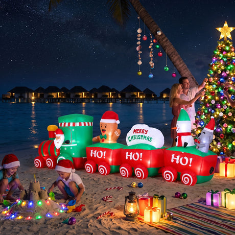 The inflatable Santa train shown again, mains powered with a transformer.