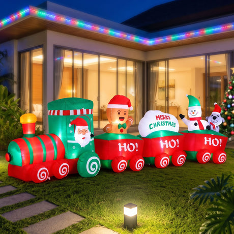 The inflatable Santa train shown again, with a built-in air blower.