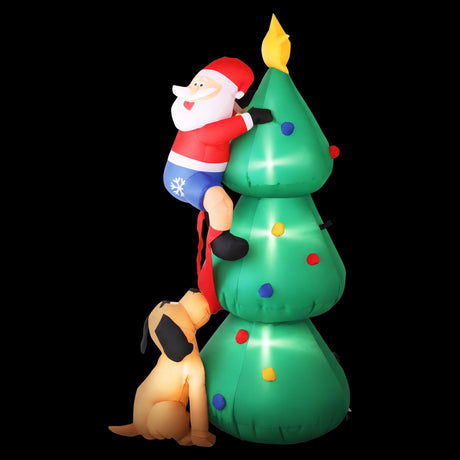 Inflatable Santa and Christmas tree 1.8 metres tall, lit by internal LEDs.