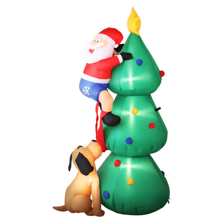 Another view of the inflatable Santa and tree, with a built-in air blower.