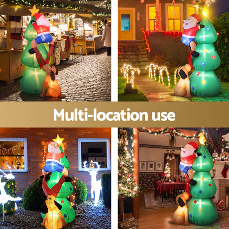 Another view of the inflatable Santa and tree, deflates flat for storage.