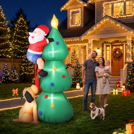 Another view of the inflatable Santa and tree, in water-repellent fabric.