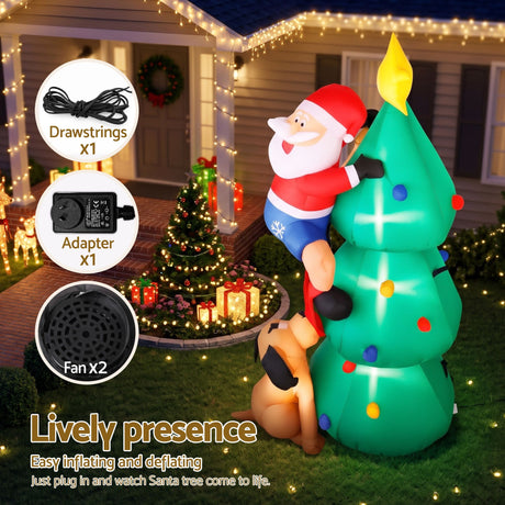 The inflatable Santa and tree shown again, mains powered with a transformer.