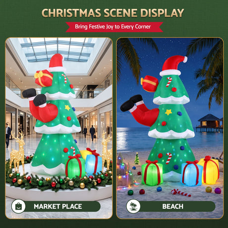 Another view of the inflatable Santa and tree, deflates flat for storage.