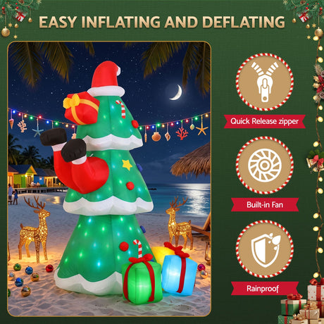 Another view of the inflatable Santa and tree, running on low voltage.