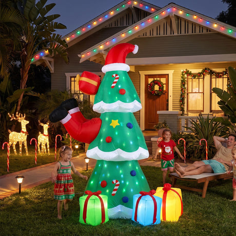 The inflatable Santa and tree shown again, mains powered with a transformer.