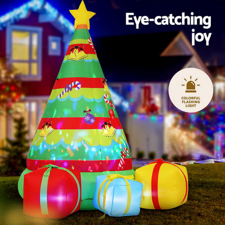 Another view of the inflatable gift tree, with a built-in air blower.