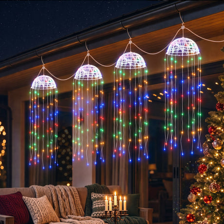 Another view of the four solar jellyfish lights, solar powered.