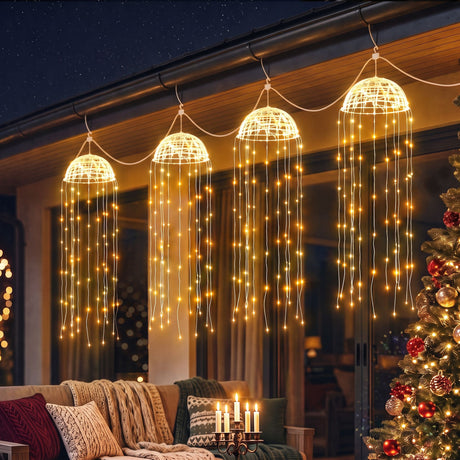Another view of the four solar jellyfish lights, solar powered.