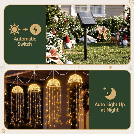 Another view of the four solar jellyfish lights, for outdoor use.