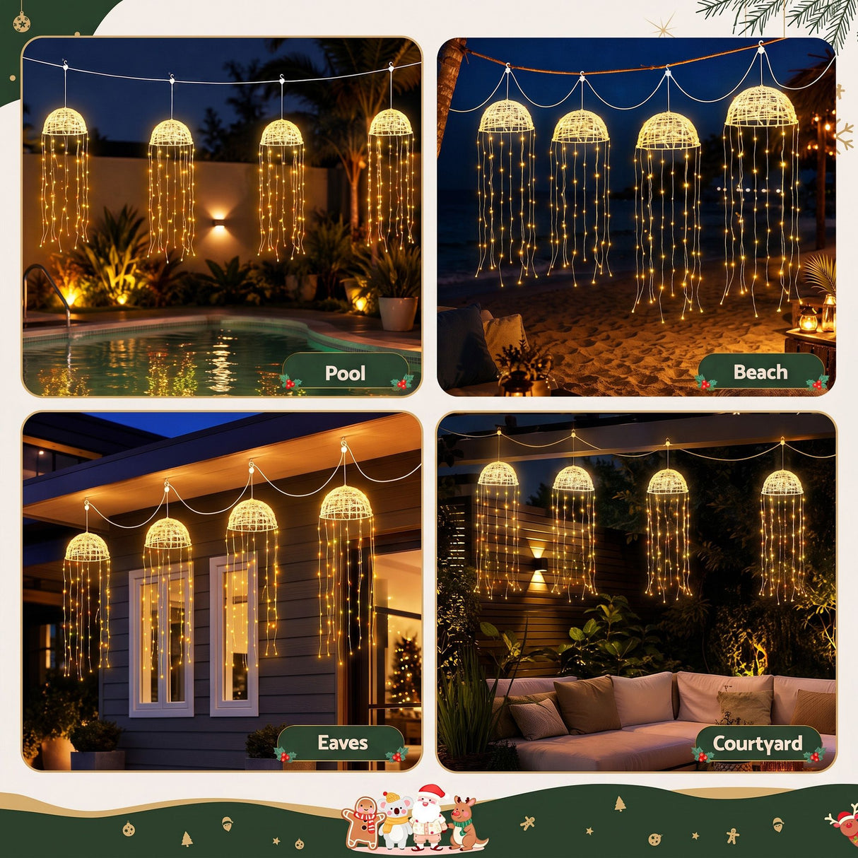 Jingle Jollys Christmas Lights Solar Jellyfish 4Pcs Garden Decorative Warm White