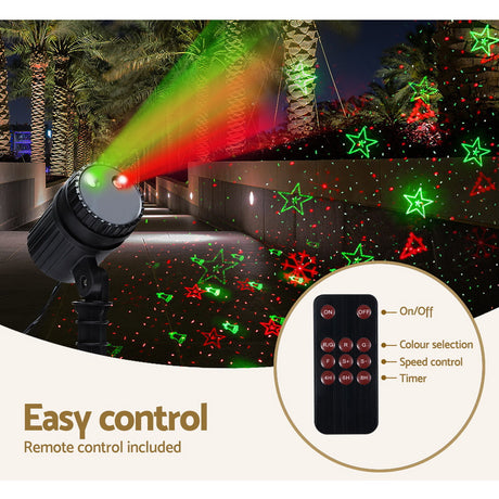 Another view of the Christmas laser projector, with a remote control.