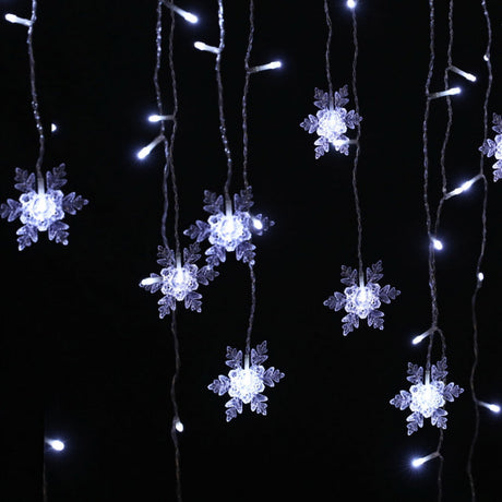 Another view of the 6m solar icicle lights, mains powered with a transformer.
